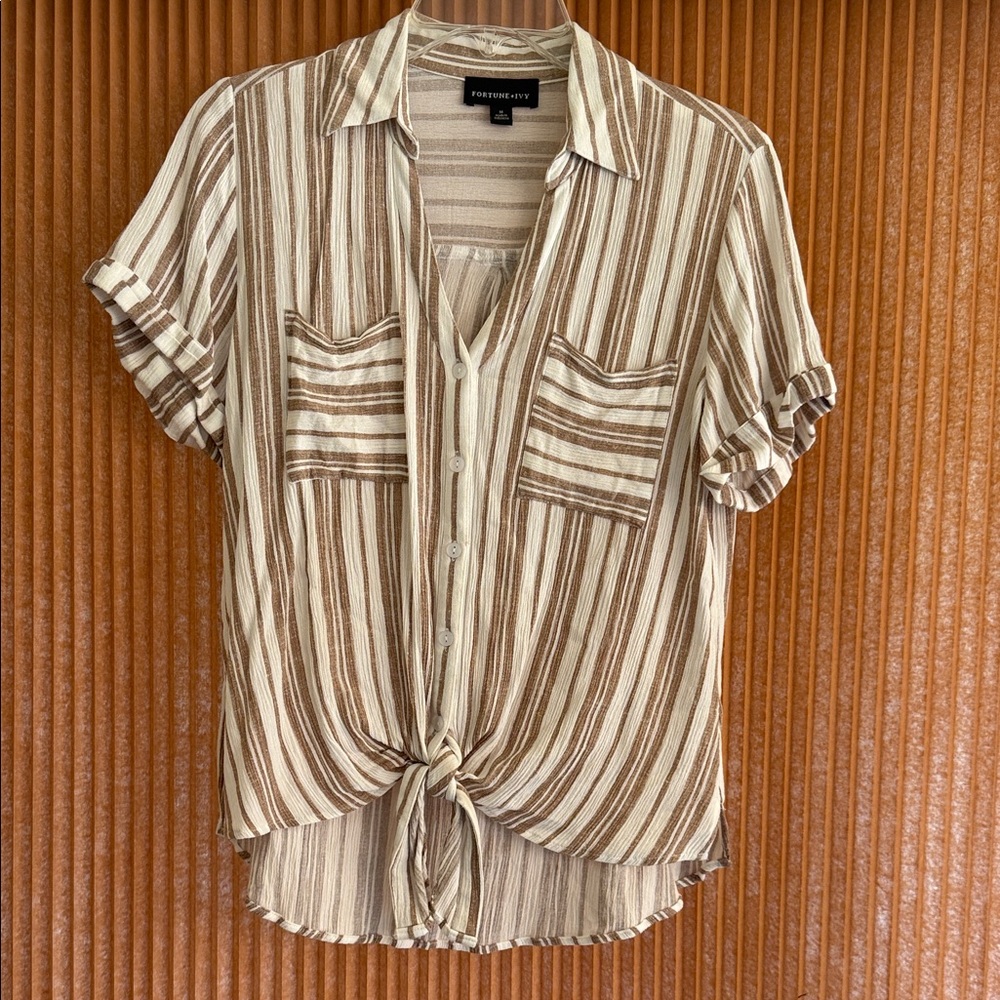 💙3 for $55💙Fortune + Ivy Brown Striped Button-Up Top